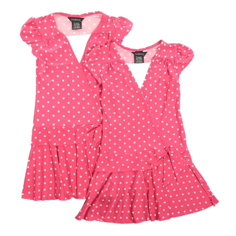 VTG George Dresses Polka Dot Y2K Wrap Pink Twin Dance Ballet Girls 6 (Set of 2)